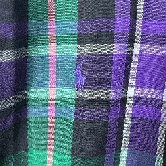 Ralph Lauren 100% Cotton Button Down Shirt Long Sleeve Purple Green size Large - Picture 4 of 7
